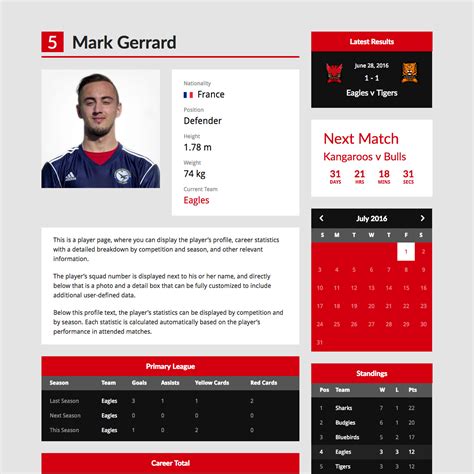 sports player profile template